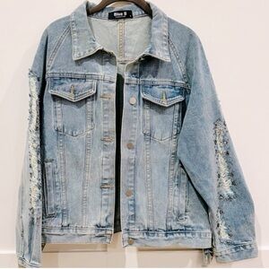 Blue B Collection Embellished Beaded Rhinestone Jean Jacket (L)